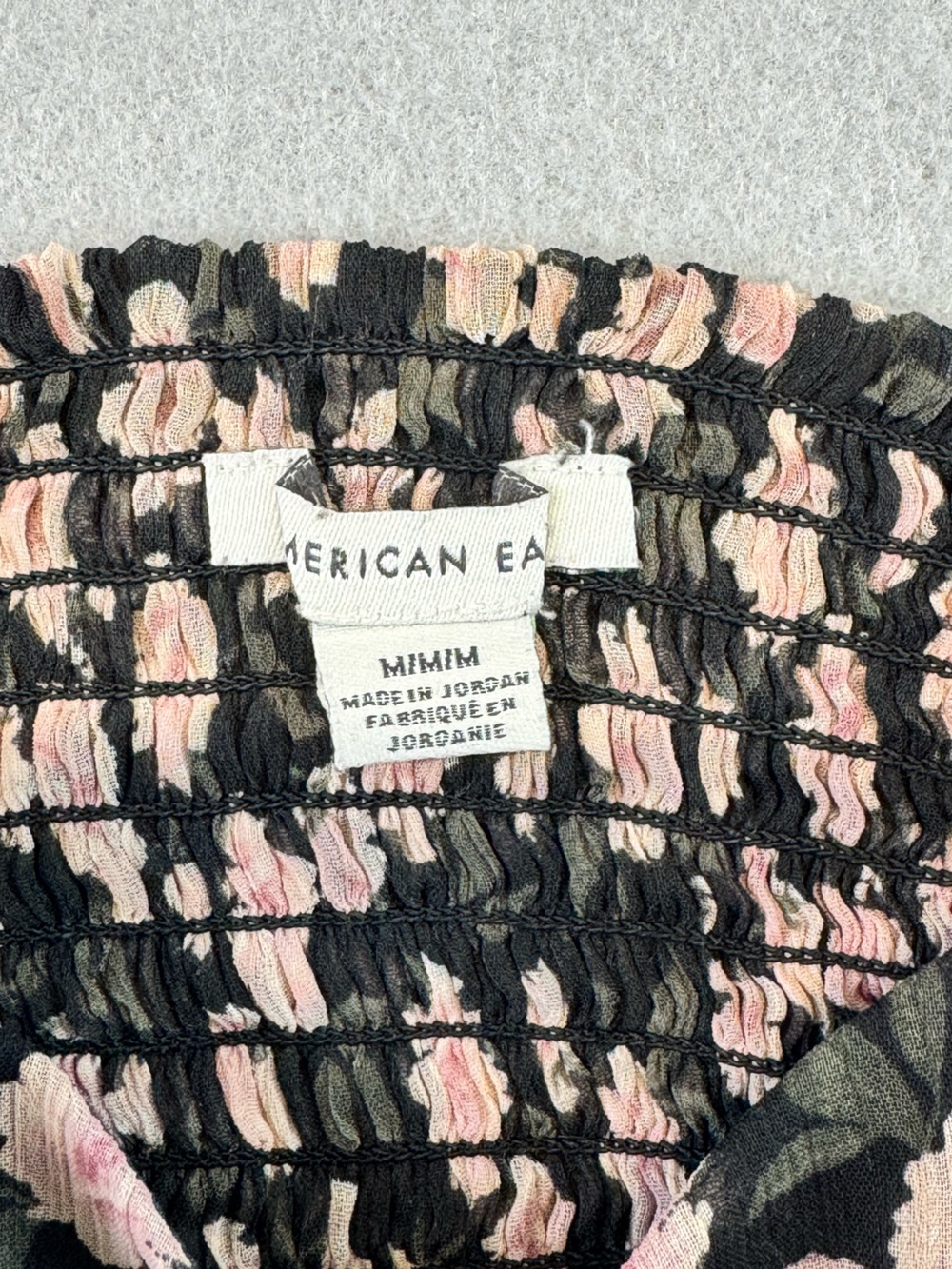 American Eagle Floral Off-Shoulder Peasant Top - Black with Pink Flowers, Medium - Picture 5 of 7